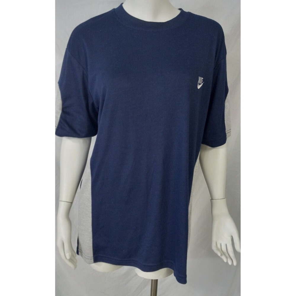 Nike XL men's blue gray vintage shirt black tag crew neck FLAWS single stitch